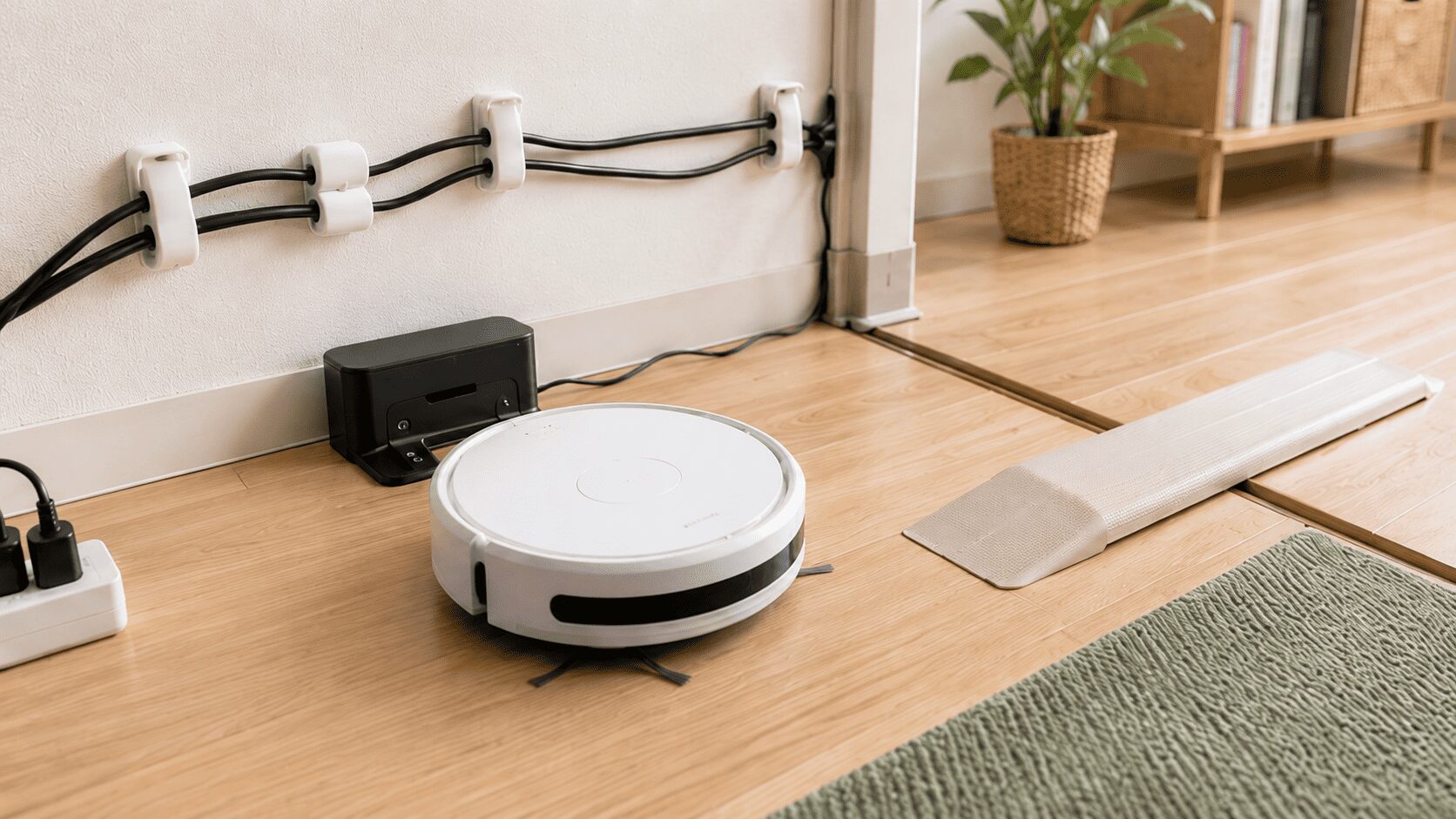ロボット掃除機のためにケーブル整理と段差対策をした部屋