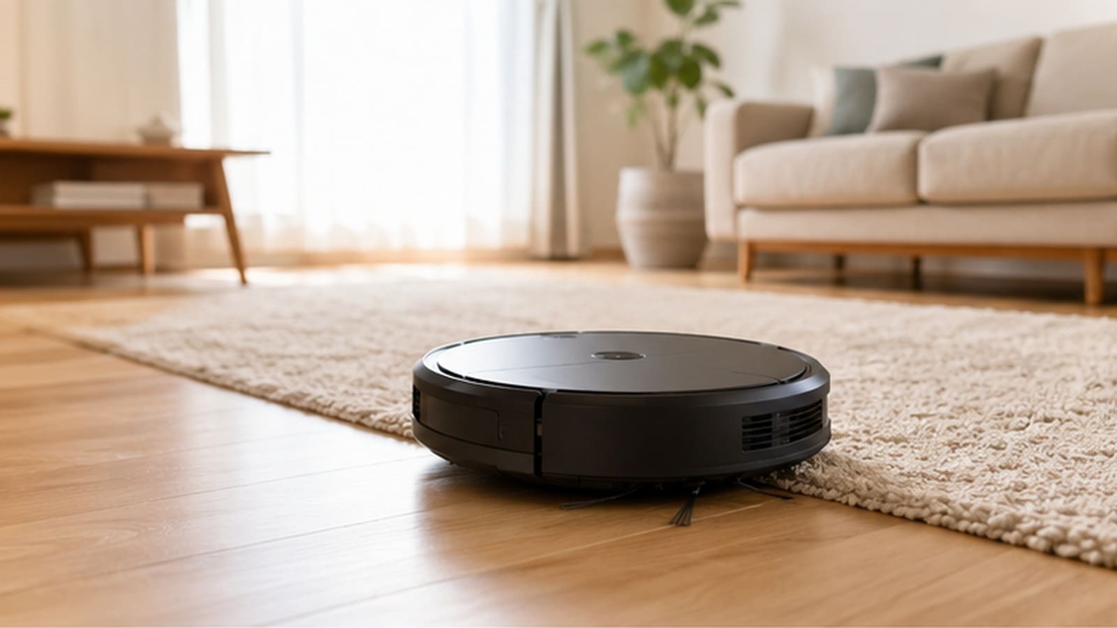 フローリングとラグを連続して掃除する水拭きなしの吸引専用ロボット掃除機